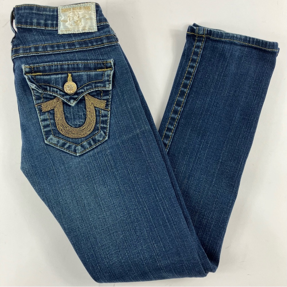 True Religion Low Rise Women's Billy Flap Pocket Jeans with Gold Embroidery